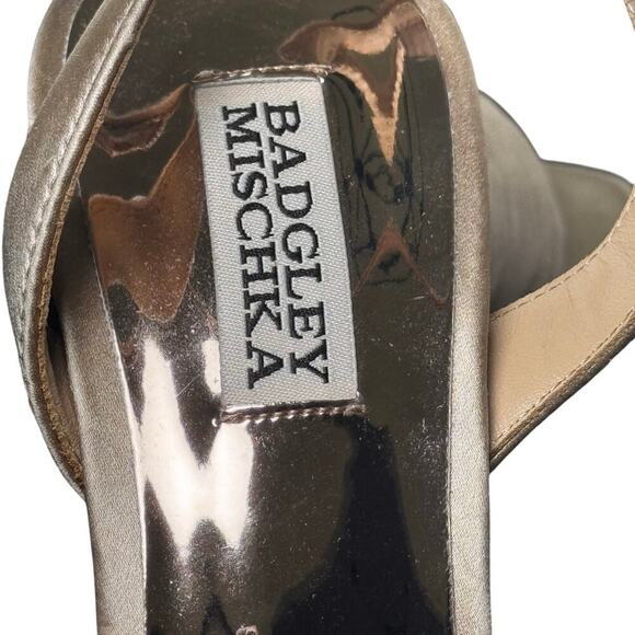 NEW BADGLEY MISCHKA Nude Champgane Crepe Silk Sandals 4" Stiletto Heels Sz 8.5 - Picture 9 of 11